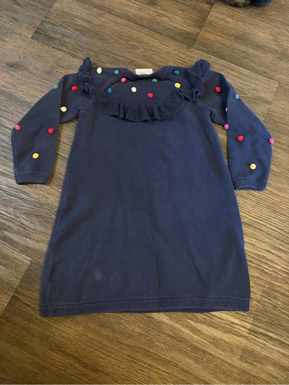 Hanna Andersson Girls Dark Blue Long Sleeve Ruffle Yoke Sweater Dress Size 5